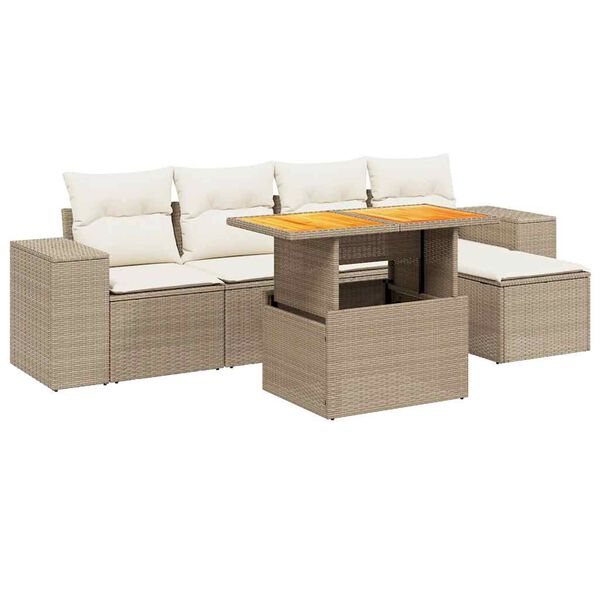 vidaXL 6-tlg. Garten-Sofagarnitur mit Kissen Beige Poly Rattan