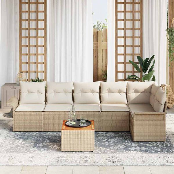 vidaXL Gartensofa-set mit Speicher 7 pcs Beige und Creme Poly-Rattan