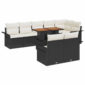 vidaXL Gartensofa-set mit Kissen 9 pcs Schwarz und Creme Poly-Rattan