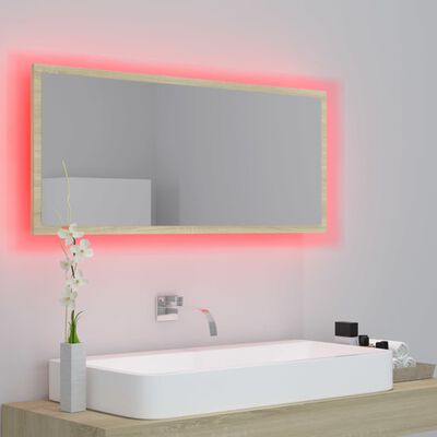 vidaXL LED-Badspiegel Sonoma-Eiche 100x8,5x37 cm Acryl