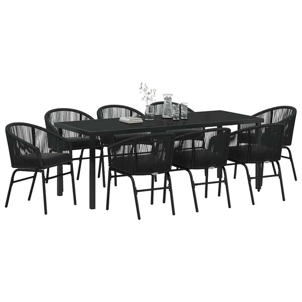 vidaXL Garten Essgruppe 9 pcs Schwarz Pulverbeschichteter Stahl