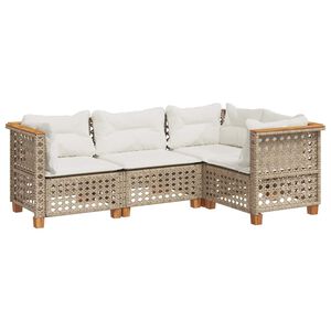 vidaXL 4-tlg. Garten-Sofagarnitur mit Kissen Beige Poly Rattan