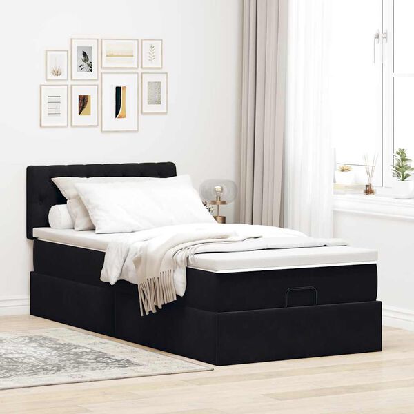 vidaXL Ottoman-Bett mit Matratze Schwarz 80x200 cm Samt