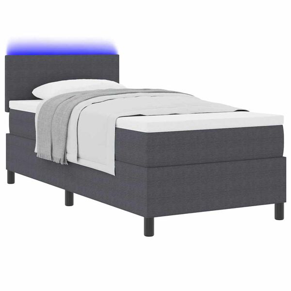 vidaXL LED Boxspringbett Dunkelgrau und Wei&szlig; 90 x 190 cm Cordstoff