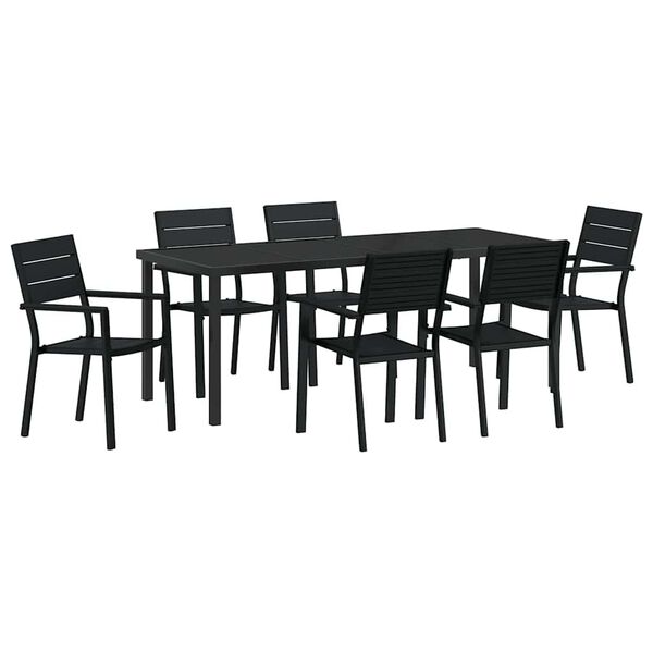 vidaXL Garten Essgruppe 7 pcs Schwarz Pulverbeschichteter Stahl