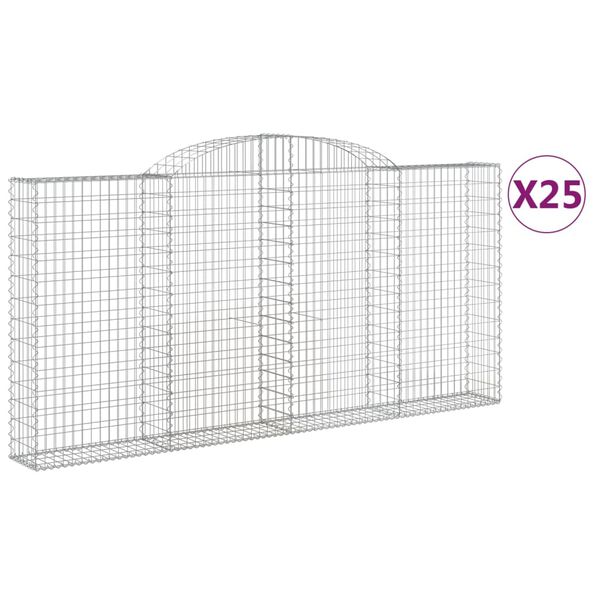 vidaXL Gabionen mit Hochbogen 25 Stk 300x30x140/160cm Verzinktes Eisen
