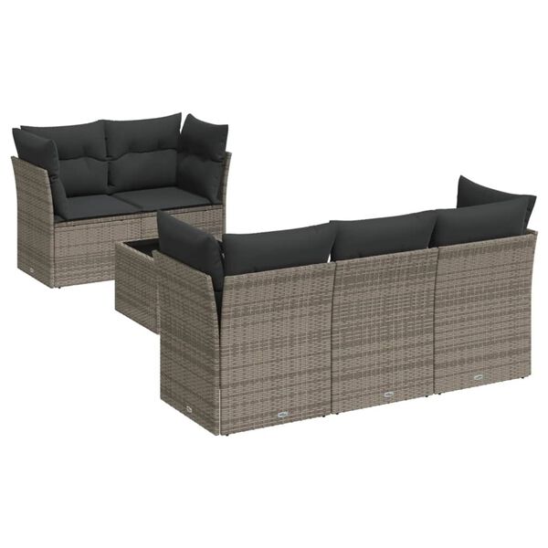 vidaXL 6-tlg. Garten-Sofagarnitur mit Kissen Grau Poly Rattan