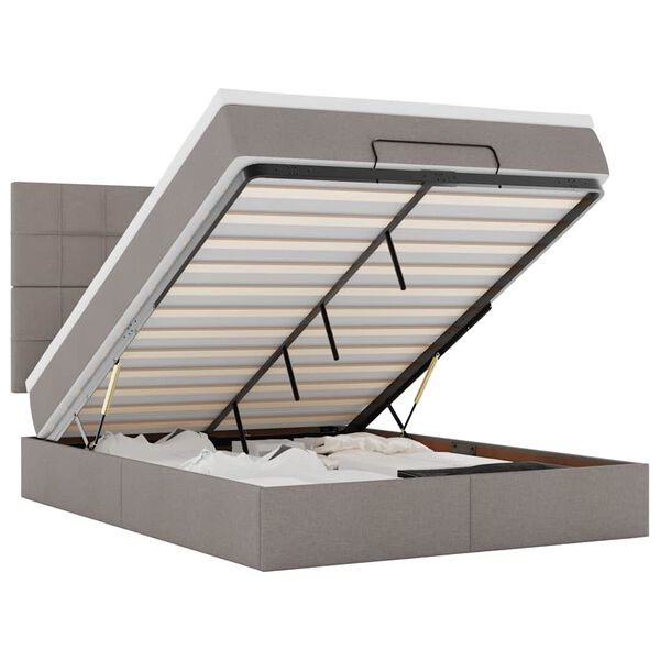 vidaXL Ottoman-Bett mit Matratze & LEDs Taupe 140x200 cm Stoff