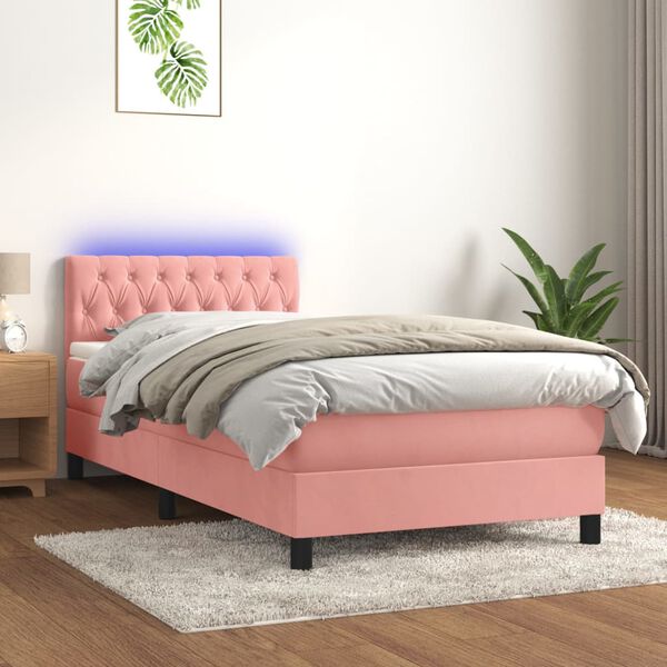 vidaXL Boxspringbett mit Matratze & LED Rosa 100x200 cm Samt