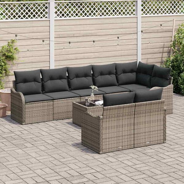 vidaXL Garten-Sofa-Set mit Kissen 9 pcs Grau Poly Rattan