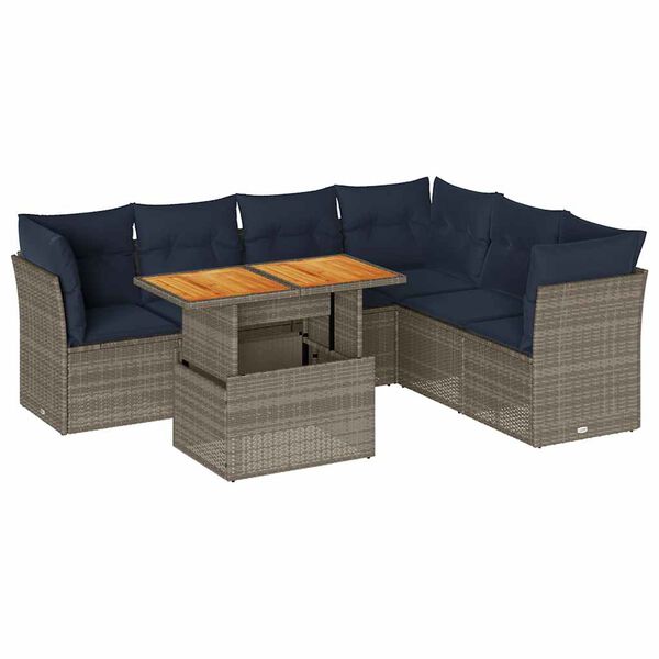vidaXL 7-tlg. Garten-Sofagarnitur mit Kissen Grau Poly Rattan