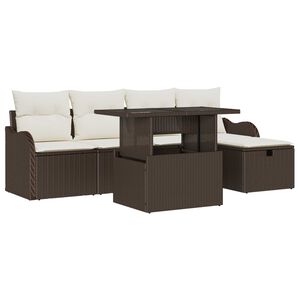 vidaXL Garten-Sofa-Set mit Kissen mit Speicher 6 pcs Braun Poly Rattan