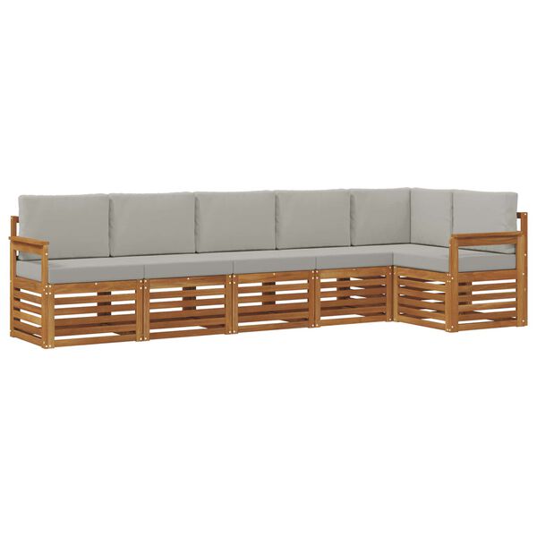vidaXL Sofagarnituren 6 pcs Nat&uuml;rlich und Hellgrau Massivholz Akazie