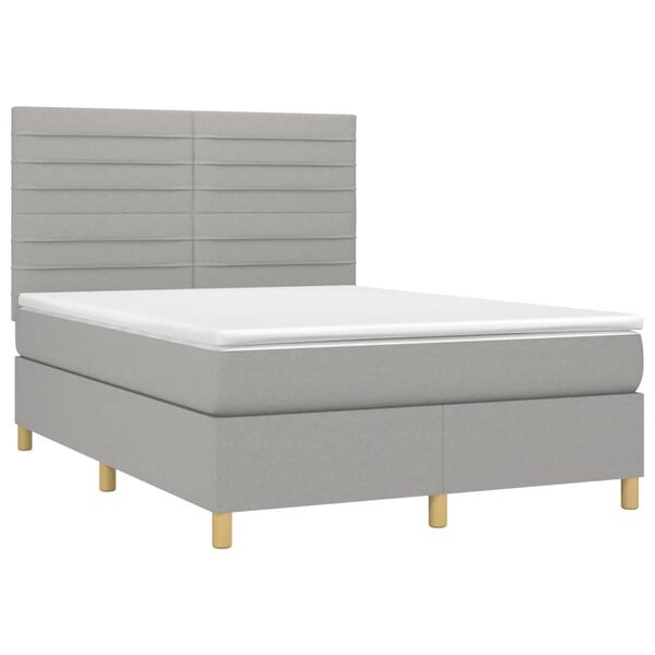 vidaXL Boxspringbett mit Matratze & LED Hellgrau 140x190 cm Stoff