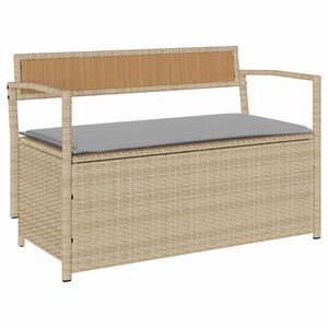 vidaXL Gartenbank mit Stauraum und Kissen Beige Poly Rattan
