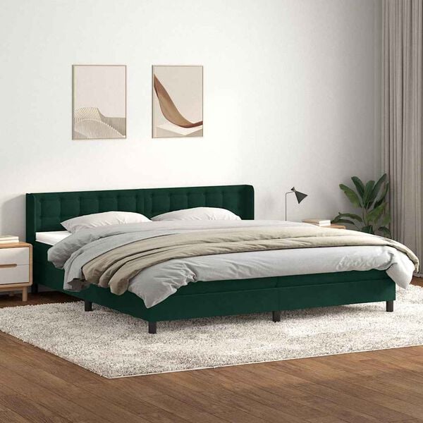 vidaXL Boxspringbett mit Matratze Dunkelgr&uuml;n 180x220 cm Samt