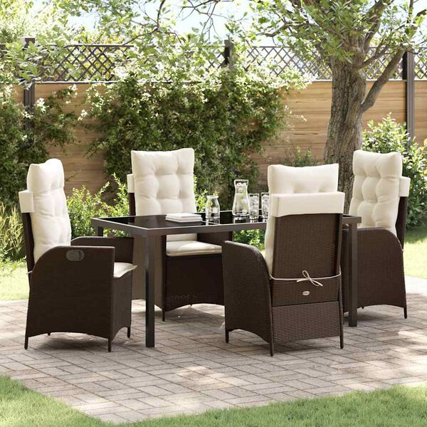vidaXL Garten Essgruppe mit Kissen 5 pcs Braun Poly-Rattan