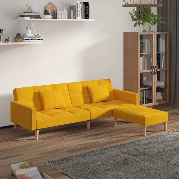 vidaXL Schlafsofa 2-Sitzer mit 2 Kissen & Hocker Gelb Stoff