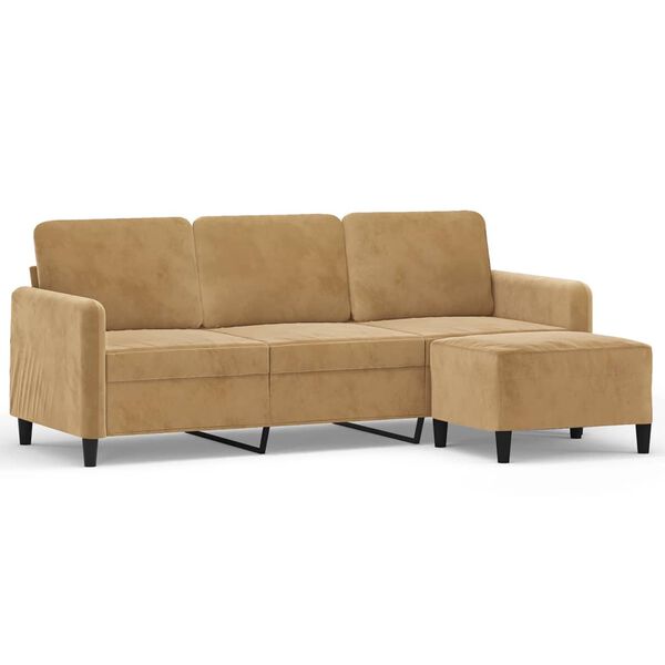 vidaXL 3-Sitzer-Sofa mit Hocker Braun 180 cm Samt