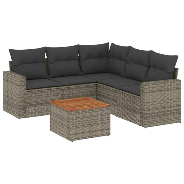vidaXL 6-tlg. Garten-Sofagarnitur mit Kissen Grau Poly Rattan