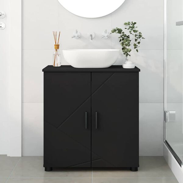 vidaXL Badezimmerschrank mit Speicher mit T&uuml;r Schwarz 61 x 35 x 64 cm