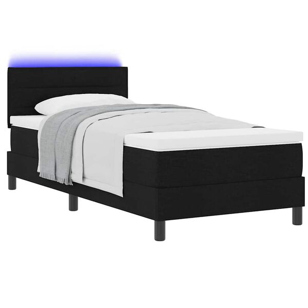 vidaXL Boxspringbett mit Matratze mit LED Schwarz 100 x 200 cm Stoff