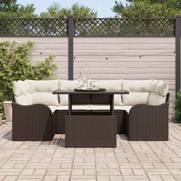 vidaXL Garten-Sofa-Set mit Kissen mit Speicher 7 pcs Braun Poly Rattan