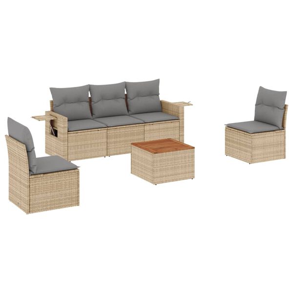 vidaXL 6-tlg. Garten-Sofagarnitur mit Kissen Beige Poly Rattan