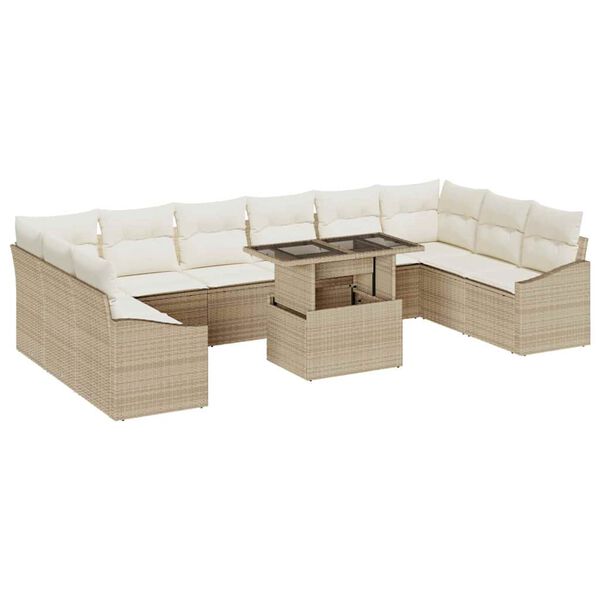 vidaXL Sofa Set mit Kissen 11 pcs Beige und Creme Poly-Rattan