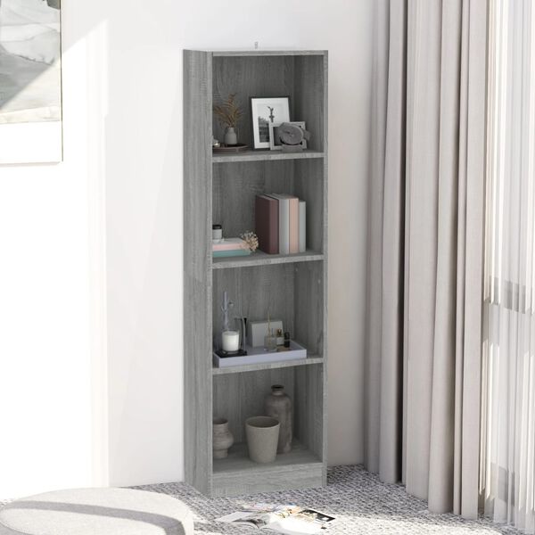vidaXL B&uuml;cherregal 4 F&auml;cher Grau Sonoma 40x24x143 cm Holzwerkstoff