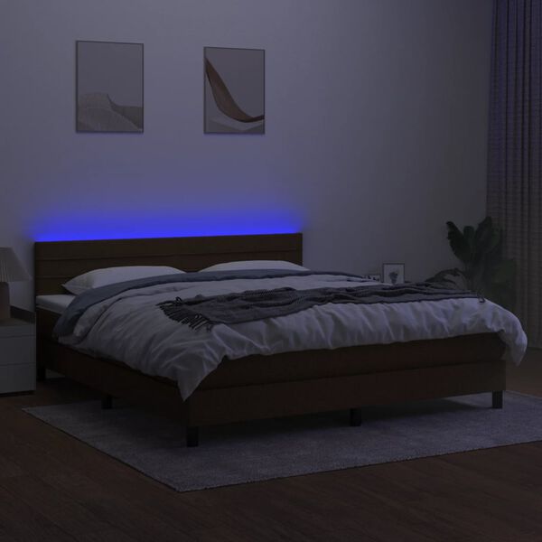 vidaXL Boxspringbett mit Matratze & LED Dunkelbraun 160x200 cm Stoff