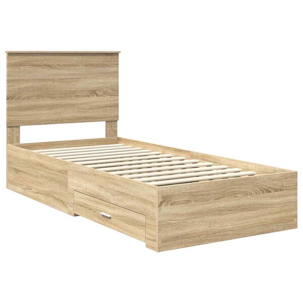 vidaXL Bettrahmen Sonoma Eiche und Silber 75 x 190 cm Holzwerkstoff