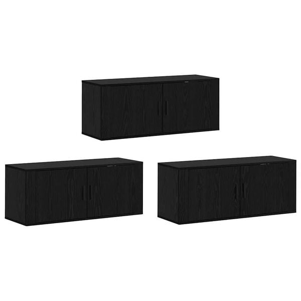 vidaXL Wand-TV-Schrank Set Wandmontiert 3 pcs Schwarz Eichen-Optik
