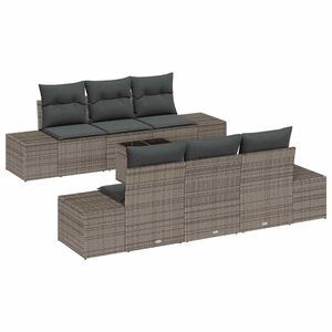 vidaXL Garten-Sofa-Set mit Kissen mit Speicher 8 pcs Grau Poly-Rattan