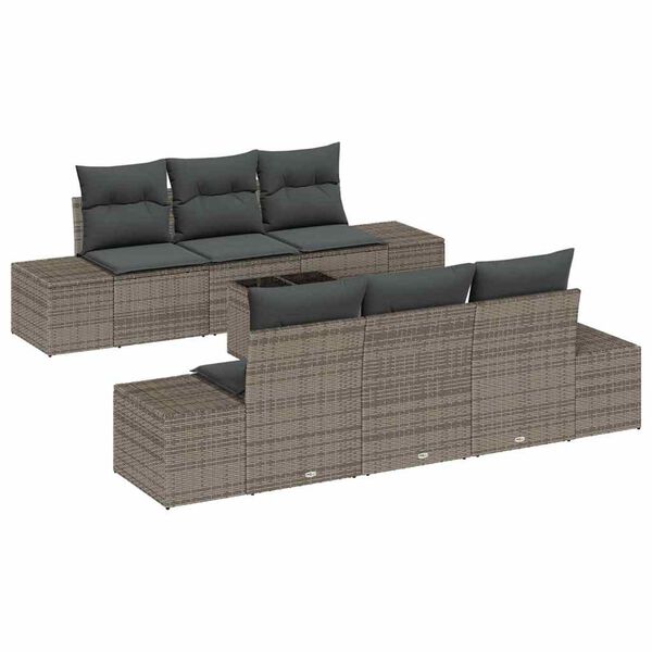 vidaXL Garten-Sofa-Set mit Kissen mit Speicher 8 pcs Grau Poly-Rattan