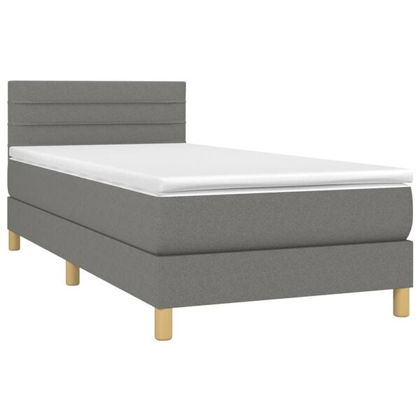 vidaXL Boxspringbett mit Matratze & LED Dunkelgrau 90x190 cm Stoff