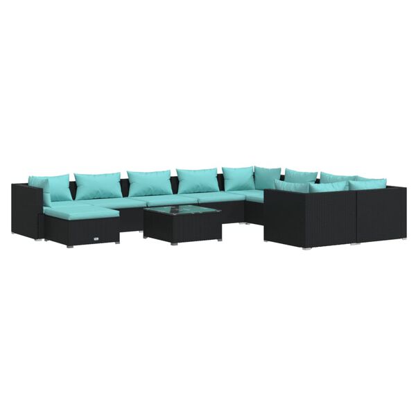 vidaXL 11-tlg. Garten-Lounge-Set mit Kissen Poly Rattan Schwarz