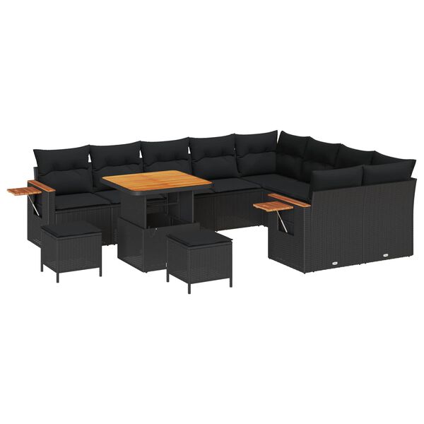 vidaXL Gartensofa-set mit Kissen 13 pcs Schwarz Poly-Rattan
