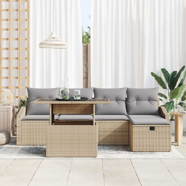 vidaXL Garten-Sofa-Set 6 pcs Beige Poly-Rattan