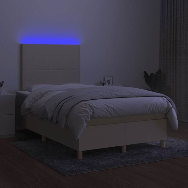 vidaXL Boxspringbett mit Matratze & LED Creme 120x190 cm Stoff