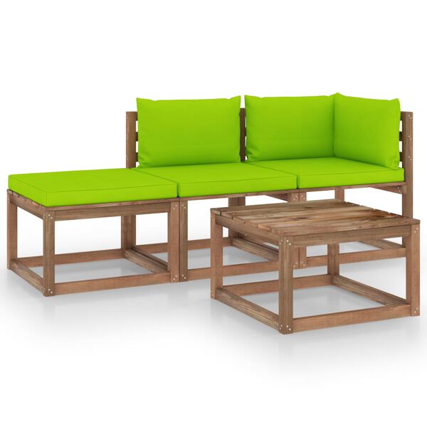 vidaXL 4-tlg. Garten-Lounge-Set aus Paletten mit Kissen Kiefernholz