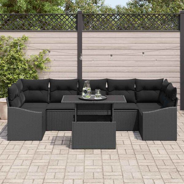 vidaXL Garten-Sofa-Set mit Kissen 8 pcs Schwarz Poly-Rattan
