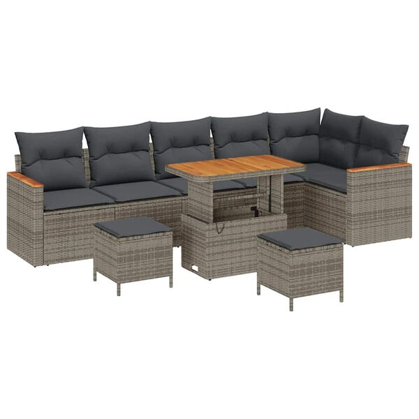 vidaXL Garten-Sofa-Set mit Kissen mit Speicher Grau Poly Rattan