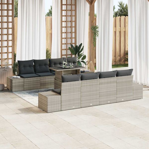 vidaXL Gartensofa-set mit Kissen 9 pcs Hellgrau Poly-Rattan