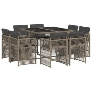 vidaXL 9-tlg. Garten-Essgruppe mit Kissen Grau Poly Rattan
