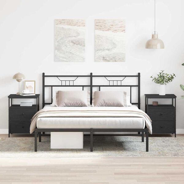 vidaXL Nachttisch 2 pcs Schwarz Eichen-Optik 34 x 35,5 x 50 cm