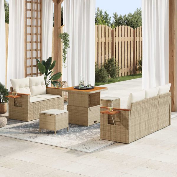 vidaXL Gartensofa-set mit Kissen 10 pcs Beige und Creme Poly-Rattan