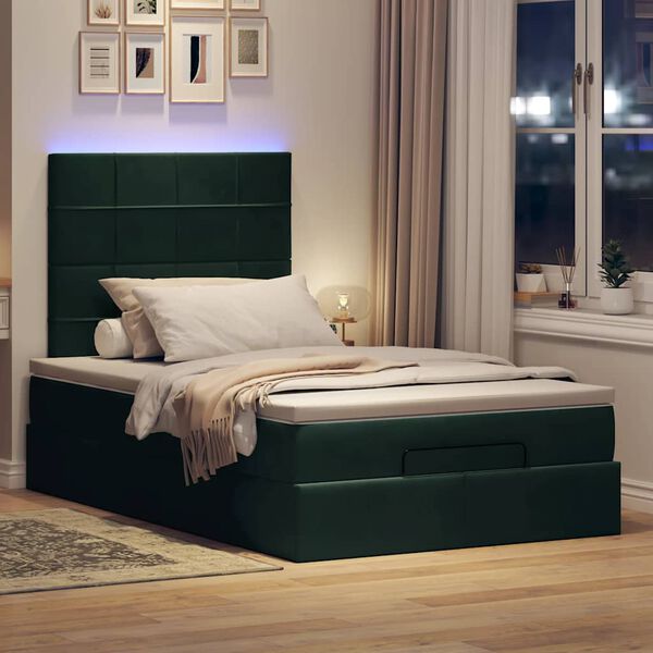 vidaXL Ottoman-Bett mit Matratzen & LEDs Dunkelgr&uuml;n 120x190 cm Samt