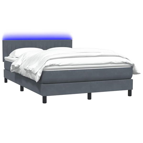 vidaXL Boxspringbett mit Matratze & LED Dunkelgrau 160x210 cm Samt