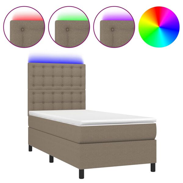 vidaXL Boxspringbett mit Matratze & LED Taupe 100x200 cm Stoff